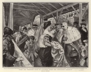 Pares y parientas yendo a almorzar después de la ceremonia de coronación